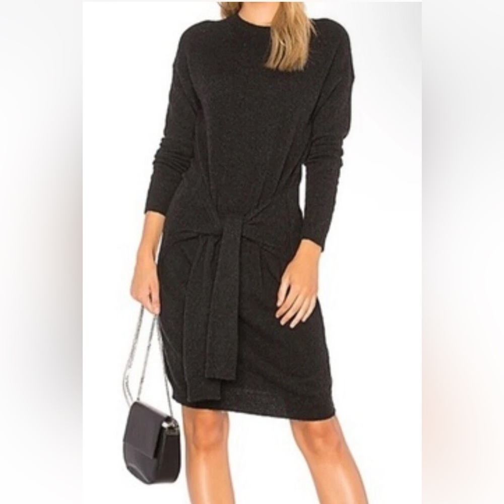 VINCE Long Sleeve Tie Waist Sweater Dress in Gray - Size M